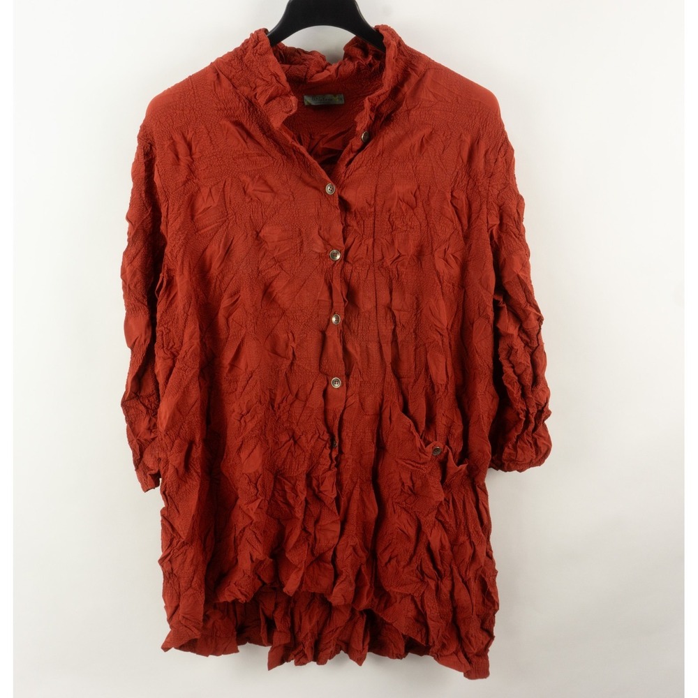 Chalet et Ceci Women's Crinkled Lagenlook Tunic Asymmetric Burnt Orange Size 1X